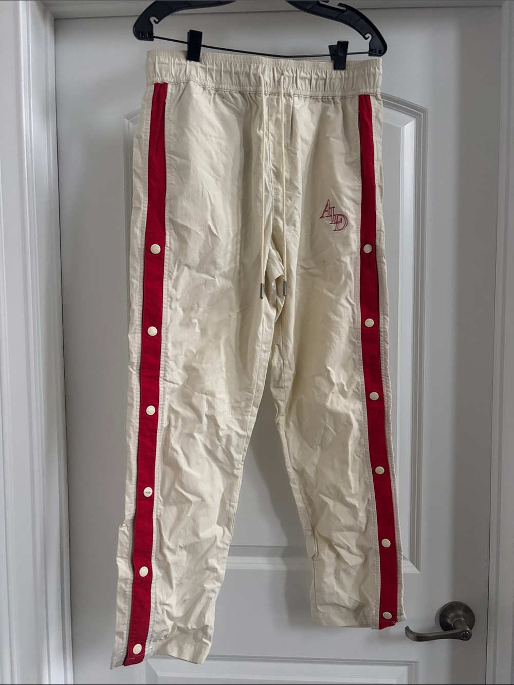 Aime Leon Dore Cream Snap-Stripe Track Pants with Red Trim